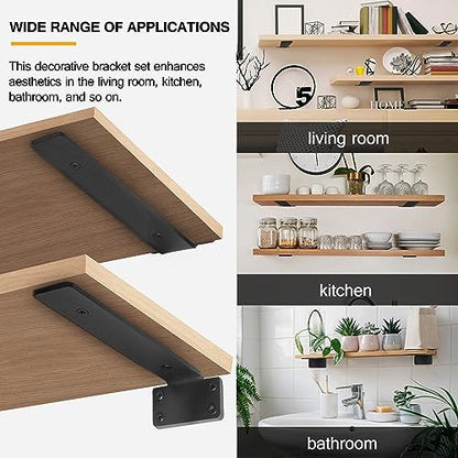 HITOMEN Heavy Duty Floating Shelf Brackets, 8-Inch (1/5'' Thick) Hidden Shelves Hardware, Iron L Brackets, Rustic Industrial Black Metal Wall Shelving Supports, 6 Pack - size: 8 Inch, style: 6 Pack
