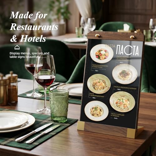 PPH-Sisy 2 Pack Acrylic Sign Holders 8.5 x 11 with Wood Base, Tabletop Display Sign Stand for Menu Flyer Poster, Clear Acrylic Paper Frame for Restaurant Coffee Shop Hotel Office Exhibition - size: 8.5*11-2 Pack