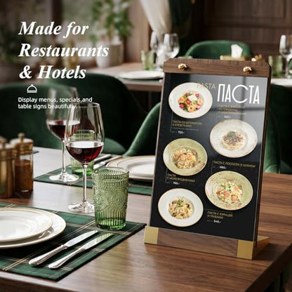 PPH-Sisy 2 Pack Acrylic Sign Holders 8.5 x 11 with Wood Base, Tabletop Display Sign Stand for Menu Flyer Poster, Clear Acrylic Paper Frame for Restaurant Coffee Shop Hotel Office Exhibition - size: 8.5*11-2 Pack
