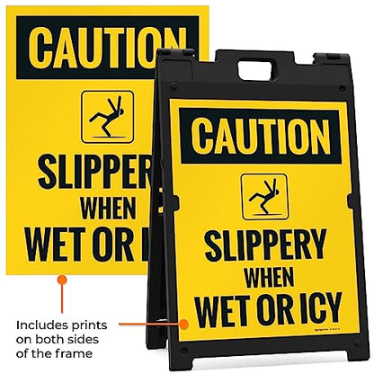 Caution Slippery When Wet Or ICY Sidewalk Sign Kit, (SI-76037) - size: 18x24 Inches, style: A-frame + 2 Panel Kit