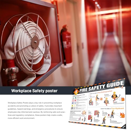 Fire Safety Poster – OSHA Compliance Fire Extinguisher & Hydrant Use Guide, Fire Types Chart, Emergency Instructions, Workplace Safety Sign, Laminated, Large 18 x 24 Wall Chart - style: Fire