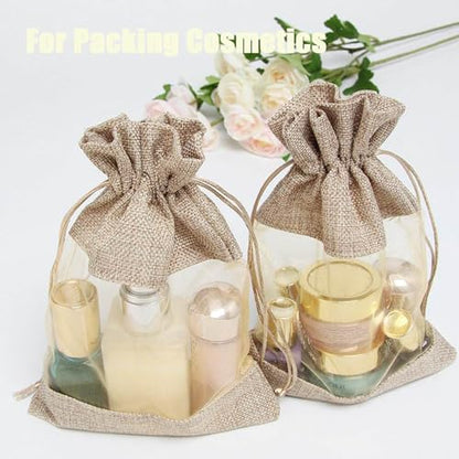 GULELAYAR 30pc Linen Jute Organza Bags - 4x6 Inch Mesh Chiffon Gift Candy Jewelry Pouches Drawstring Bags for Wedding Easter Party Favors Christmas