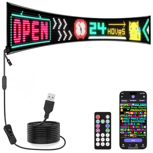 KJOY Bright Large Programmable LED Sign, 77''x8'' Flexible Scrolling LED Sign, Bluetooth App Control Custom Text Digital LED Display for Store, Schools, coffee, shop, Hotel - size: 77"x8"-1PCS