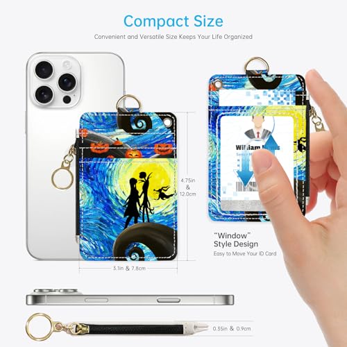 2-in-1 ID Badge Holder & Lanyard Wallet，Cute Zippered Pouch Halloween - color: Halloween