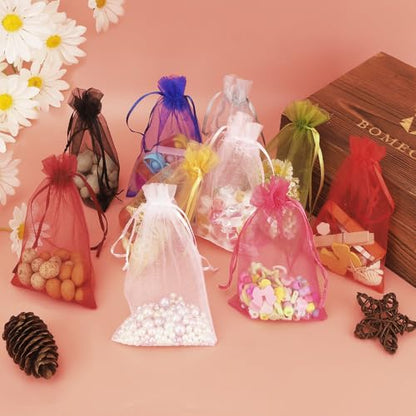 100PCS Organza Bags, 4x6 inch Small Mesh Sachets, Gold Sheer Wedding & Party Favor Bags for Candy, Jewelry, Bracelets and Small Gifts - color: Gold