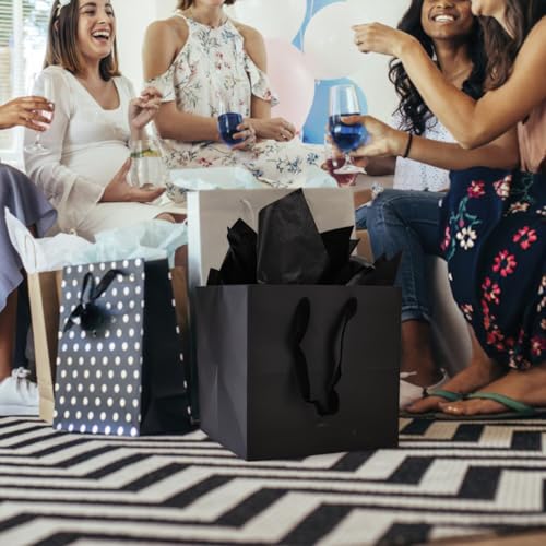 Papertide 24 Pack 8x8x8 inch Black Square Gift Bags with Tissue Ppaper - color: Black