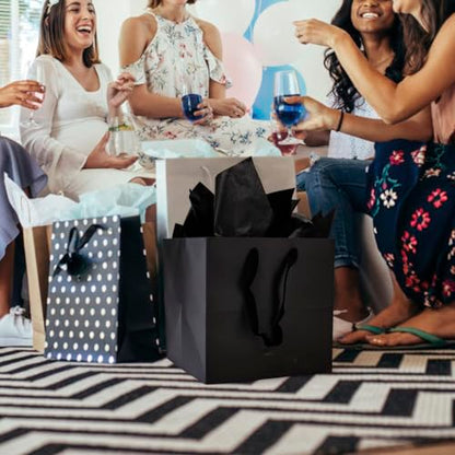 Papertide 24 Pack 8x8x8 inch Black Square Gift Bags with Tissue Ppaper - color: Black