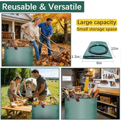 3 Pack 72 Gallon leaf collector bag lawn bags,leaf bags Heavy duty reusable,Gardening gloves included,Suitable for camping, yards, and recycling; can Cleaning debris, leaves, grass clippings