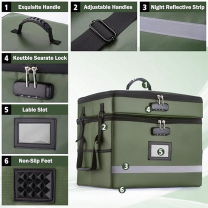 EXLIFBAG Fireproof File Organizer with Lock, 2 Layer - color: Green, size: 2 Layer