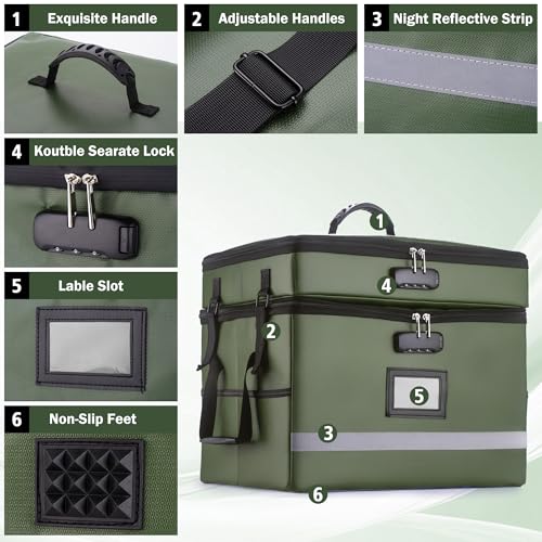 EXLIFBAG Fireproof File Organizer with Lock, 2 Layer - color: Green, size: 2 Layer