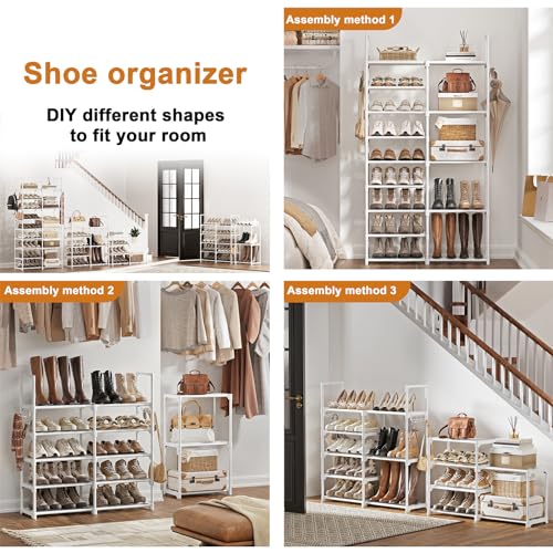 WOWLIVE 9 Tier 2-Column Shoe Rack, 30-35 Pairs Stackable White - color: White, size: 2 Row 9 Tier