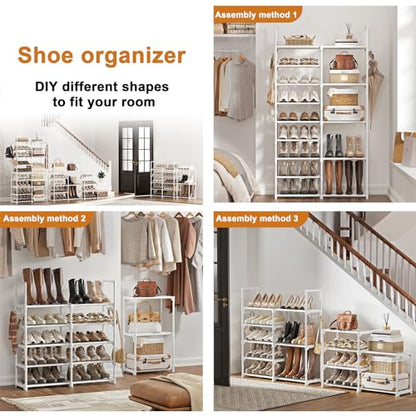 WOWLIVE 9 Tier 2-Column Shoe Rack, 30-35 Pairs Stackable White - color: White, size: 2 Row 9 Tier