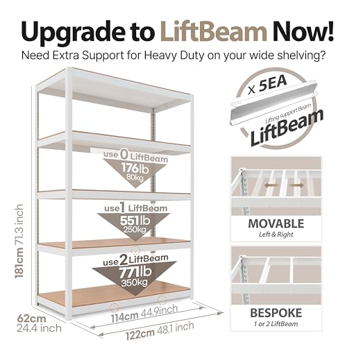 HOMEDANT White 48.1" Deep 5 Tier Storage Shelves Garage Shelving Unit - color: White, size: 48.1"W x 24.4"D