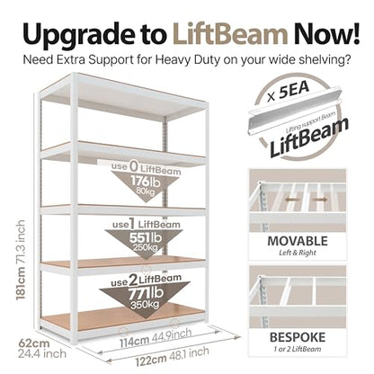 HOMEDANT White 48.1" Deep 5 Tier Storage Shelves Garage Shelving Unit - color: White, size: 48.1"W x 24.4"D