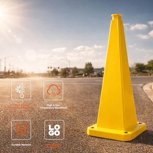 36" 3-Pack Blank Safety Cones - Heavy Base for DIY Signage - color: Blank/Yellow, size: 36inch