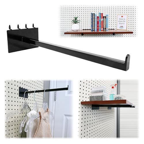 12" Pegboard Straight Arm Faceout Hook, Peg Shelf Bracket, Black, 6 Pack - size: 6 Pack