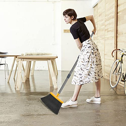 Upgrade Broom and Dustpan Set, Broom with Dustpan Combo Set, Self-Cleaning with Dustpan Teeth, Indoor&Outdoor Sweeping, Stand Up Broom and Dustpan (Gray&Yellow) - color: Gray&yellow