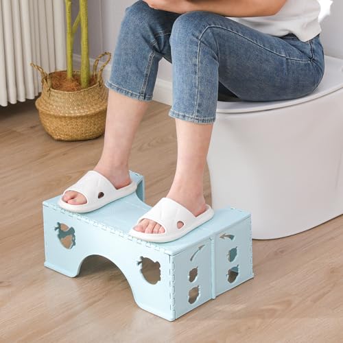 7inches Foldable Toilet Stool (Blue), Healthy Bathroom Squatting Posture Poop Stool with Anti-Slip Feet, A Good Helper to Effective Relief of Constipation, Easy to Storage Toilet Squat Stool - color: Blue