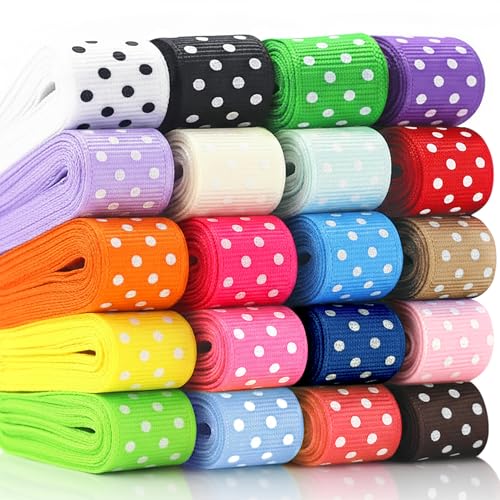 QingHan Polka Dot Grosgrain Ribbon: 5/8 inch 40 Yards (20colors x 2yards) - color: 5/8 Polka Dot