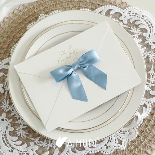 AIMUDI Dusty Blue Satin Ribbon Bows 3.5" Pre-Tied Twist Tie Bows for Treat Bags Gift Wrapping Cake Pop Goodie Bags Party Wedding Baby Shower Favor - 50 PCs - color: Blue Dusty