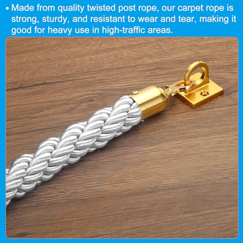 PATIKIL Stanchion Rope, 1.2m/3.9Ft Barrier Rope Twisted Post Ropes for Posts Stands Queue Divider Crowd Control of Hotel, White Golden - color: White, Golden, size: 3.9Ft