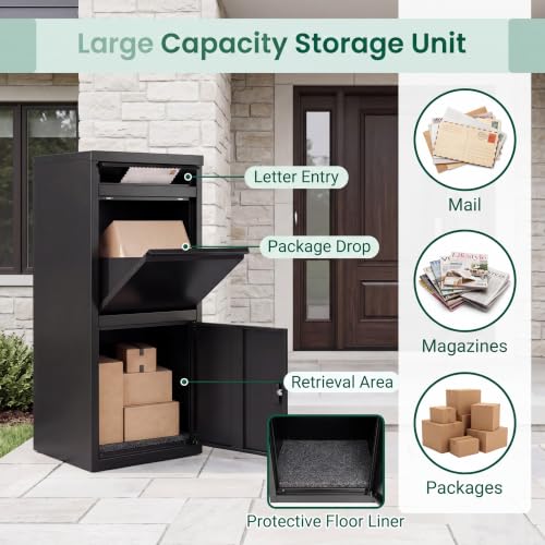 COSTWAY Large Outdoor Package Delivery Box with Anti-Theft Design - size: 16" x 15" x 40"