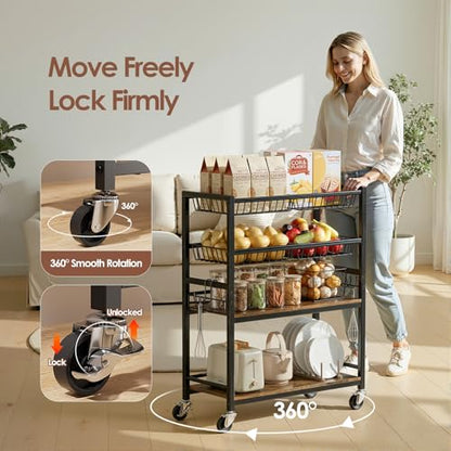 Fruit Vegetable Storage Cart, 4 Detachable Basket - color: Black, size: 4 Tier Cart(12 in)