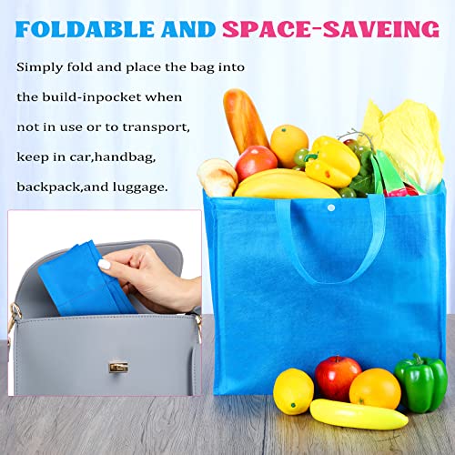 Boao 48 Pack Reusable Grocery Bags 13''L x 9.4''W x 15''H Large Foldable Shopping Tote Bag Non Woven with Handle and Button - color: Multicolor