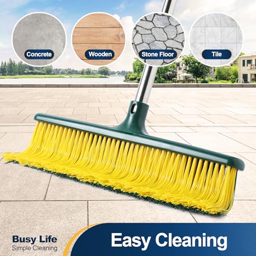 Yocada Heavy Duty Outdoor Broom Commercial Broom Garden Leaf Rake with Curved Bristles Adjustable Long Handle Indoor Outdoor for Yard Deck Garden Garage Lobby Lawn Sidewalk Leaves 58.7 Inch