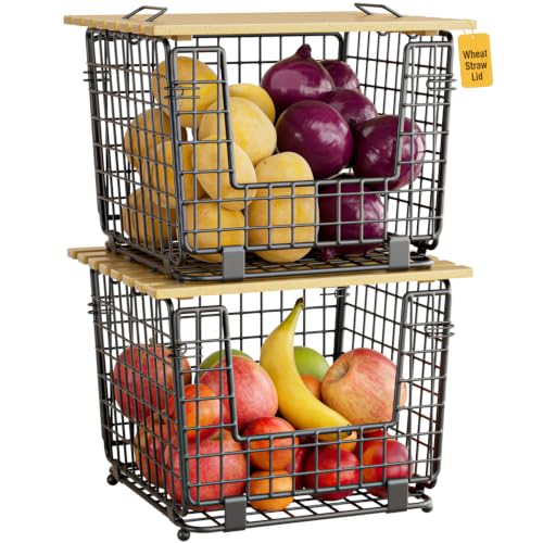 2 Pack Stackable Potato Onion Bins, Pantry Organizers and Storage - color: 2pack-black