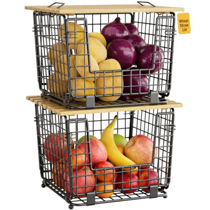 2 Pack Stackable Potato Onion Bins, Pantry Organizers and Storage - color: 2pack-black