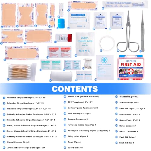 Mini First Aid Kit - 150 Pieces, All-Purpose Portable - color: Red