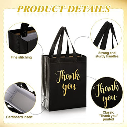 Fumete 50 Pcs Black Glossy Thank You Gift Bag with Handles - color: Black