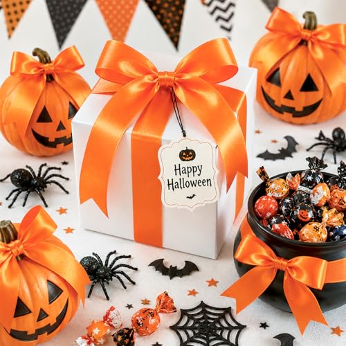 KINGLAKE Double Faced Orange Satin Ribbon - 1-1/2 Inch x 50 Yards - color: Orange