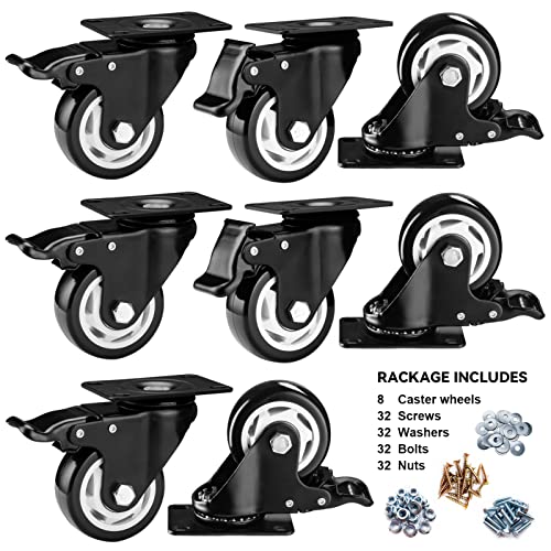 Caster Wheels-3 Inch Swivel Casters Set of 4 Heavy Duty with Brake - color: Black, size: 3"8pack Black