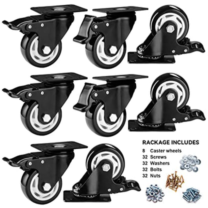 Caster Wheels-3 Inch Swivel Casters Set of 4 Heavy Duty with Brake - color: Black, size: 3"8pack Black