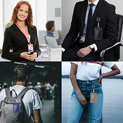 Life-Mate Badge Holder - Leather ID Badge Card Holder Wallet Case with 3 Cards Slot and Neck Lanyard/Strap. Additional Retractable Badge Reel with Belt Clip (Pink) - color: Pink