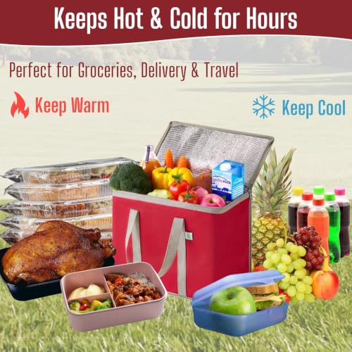 VENO 2 Pack Cooler Bag Insulated Grocery Bags for Food Delivery Heavy Duty - color: Red, size: 2 Pack