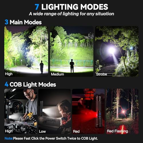 Flashlight Rechargeable 99,000 High Lumen - 7 Modes LED Flash Light with COB, Powerful Handheld Flashlight for Home, Camping(2 Pack)