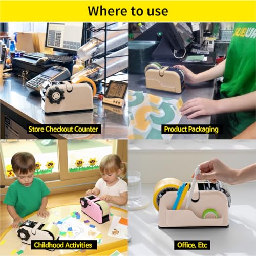[TENDO°] TENDO Multi-Section Tape Dispenser, Custom Width Tape Cutter with 4 Cutting Sections, Built-in Safety Blade, Ergonomic Grip for Packing and Office Use, ZO-508(Beige) - color: Beige