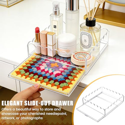 Scalloped Acrylic Tray, 9" x 9" Clear Acrylic Tray with Insert Drawer - size: 9" x 9" x 2.5"