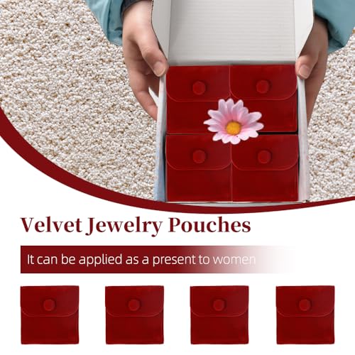 20PCS Velvet Jewelry Pouches with Snap Button, Small Microfiber Velvet Jewelry Bag for Storing Ring Bracelets Necklaces Earring(Red)