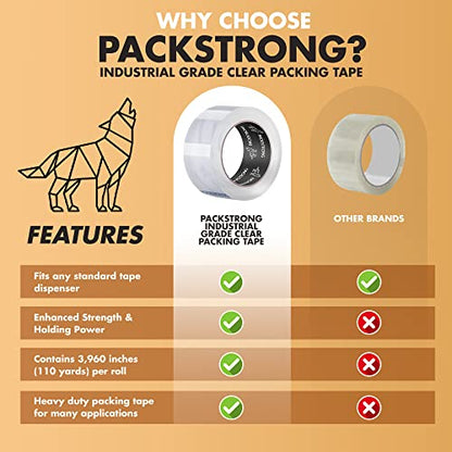 Packstrong Heavy Duty Packing Tape 6 Rolls, 3 Inch Wide 2.0 Mil 110 Yards - size: 3" Wide x 2 Mil Thick