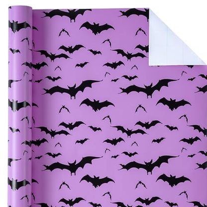 WRAPAHOLIC Bat Halloween Wrapping Paper - Mini Roll - 17 Inch x 16.5 Feet - Purple and Black Bat Wrapping Paper for Halloween Deco, Holiday, Party - color: Purple & Black Bat