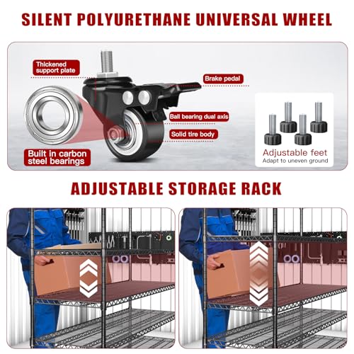 5 Tier Wire Shelving 2 Pack | 55”W Storage Shelves Heavy Duty | Rolling Wire Rack with Wheels | 3250 LBS Metal Shelving | Garage Shelving Units and Storage | Adjustable Layer Height | 55”W×18”D×73”H - size: 2pcs