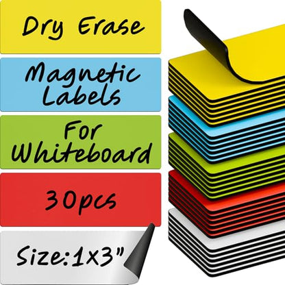 X-bet MAGNET Dry Erase Magnetic Labels, 1x3 (2.5x7.5cm), 30 pcs, Multicolor - color: Multicolor 1x3" 30 pcs