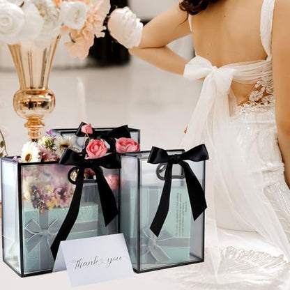 GAWBYET 24 Pcs Clear Plastic Gift Bags with Handles,Black - color: 7x10x3.15 Inch