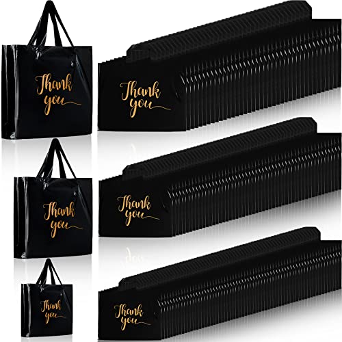 Teling 200 Pcs Thank You Shopping Bags with Handle,Black - color: Black