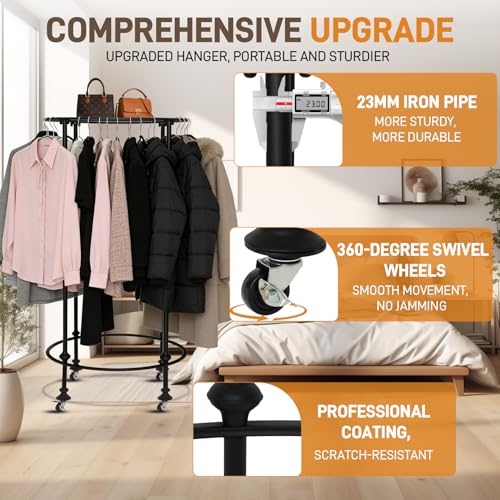 Dual-Form Rolling Clothing Rack, 330LBS Heavy Duty Garment Rack with Wheels