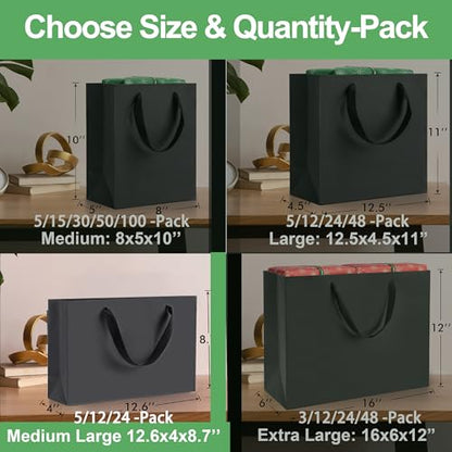 MOXARYSU Medium Large Black Gift Bags: 12.6x4x8.7 Inch 5pcs Black Paper Bags Bulk For Party Shopping Birthday Wedding (ML,5) - color: ML-5-Black